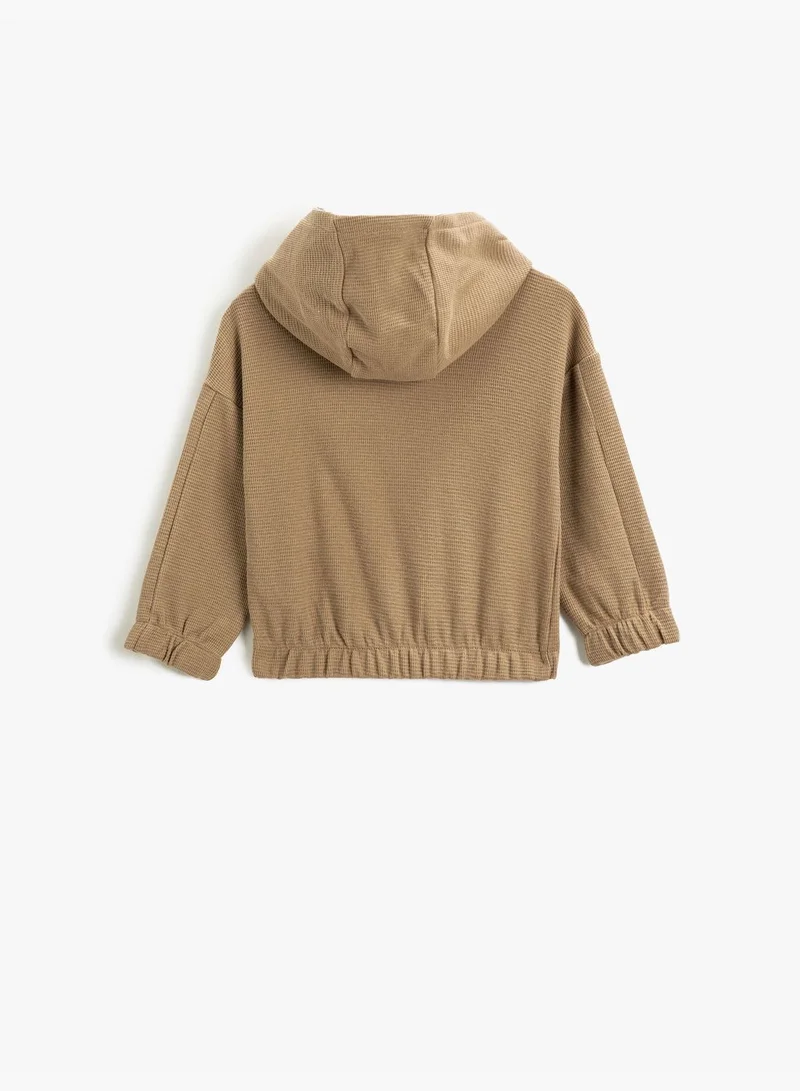 KOTON Waffle Textured Basic Hoodie Elastic Cuffs and Waist