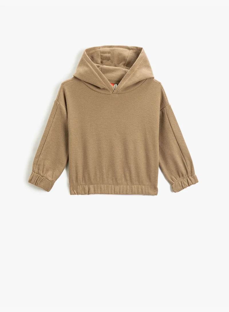 KOTON Waffle Textured Basic Hoodie Elastic Cuffs and Waist