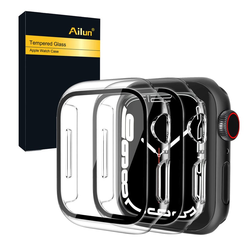 Ailun for Apple Watch Series 9 & 8 & 7 Screen Protector Case [45mm], Ultra-Thin Hard PC Case Built in Tempered Glass for iWatch, Shockproof Cover with Button [2 Pack][Clear] - Image 1