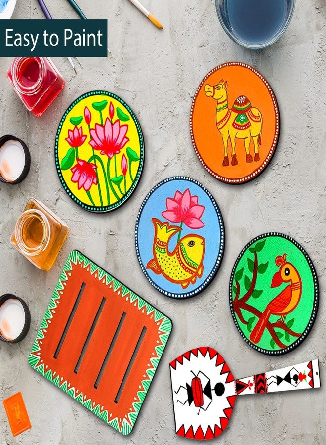 SWAGSTATION Madhubani Art Kit,Pre Marked Tea Coaster with Spatula for Painting,Birthday Gifts for Girls 9-12, Art kit for Adults,Coaster with Spatula Kit - 07 - Image 4