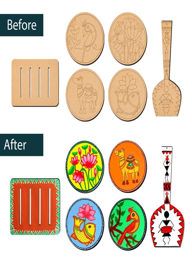 SWAGSTATION Madhubani Art Kit,Pre Marked Tea Coaster with Spatula for Painting,Birthday Gifts for Girls 9-12, Art kit for Adults,Coaster with Spatula Kit - 07 - Image 3