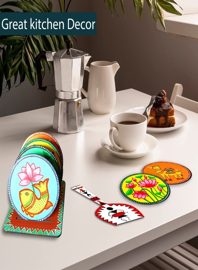 SWAGSTATION Madhubani Art Kit,Pre Marked Tea Coaster with Spatula for Painting,Birthday Gifts for Girls 9-12, Art kit for Adults,Coaster with Spatula Kit - 07 - Image 5