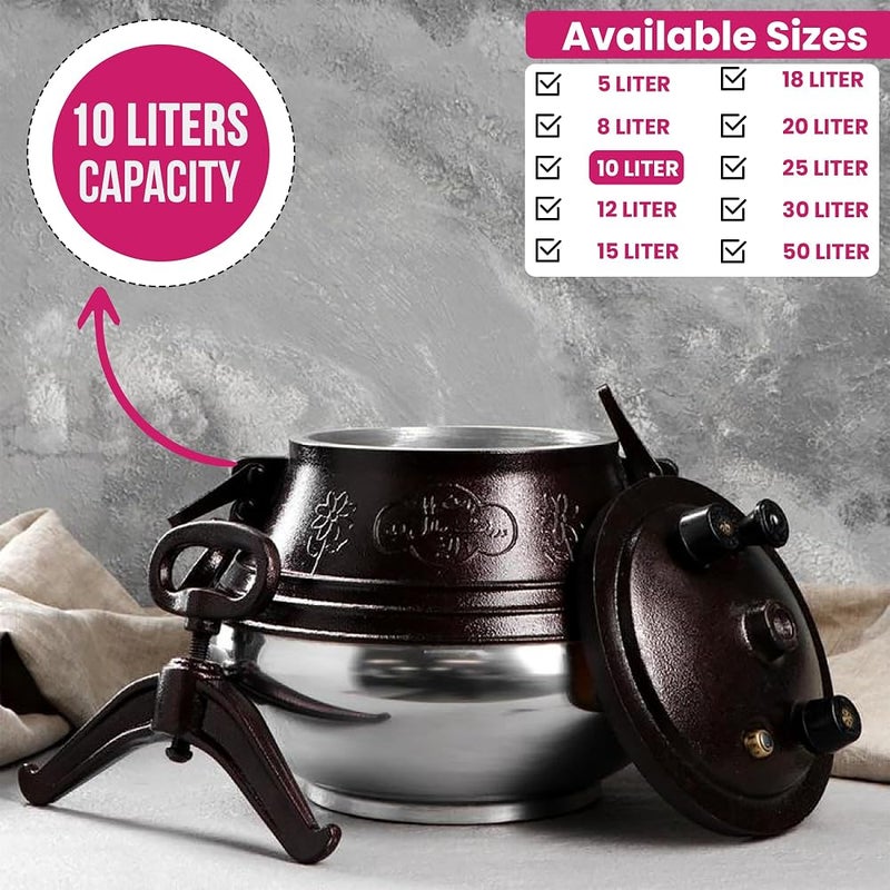 AsolBD Afghan Pressure Cooker Heavy Duty Dual Handles Cookware for Camping, Kitchenware Cooking Made Easy and Faster, Multi-functional Usage (10 LITERS) - Image 2