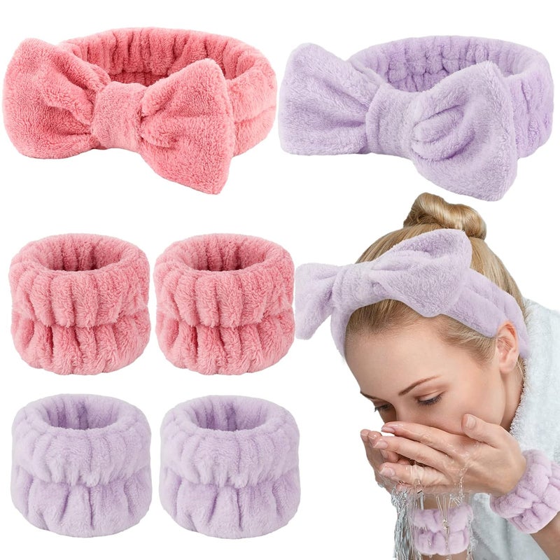 WHAVEL 6PCS Spa Headband and Wristband Set Face Wash Headband Makeup Skincare Headband Wrist Bands for Washing Face