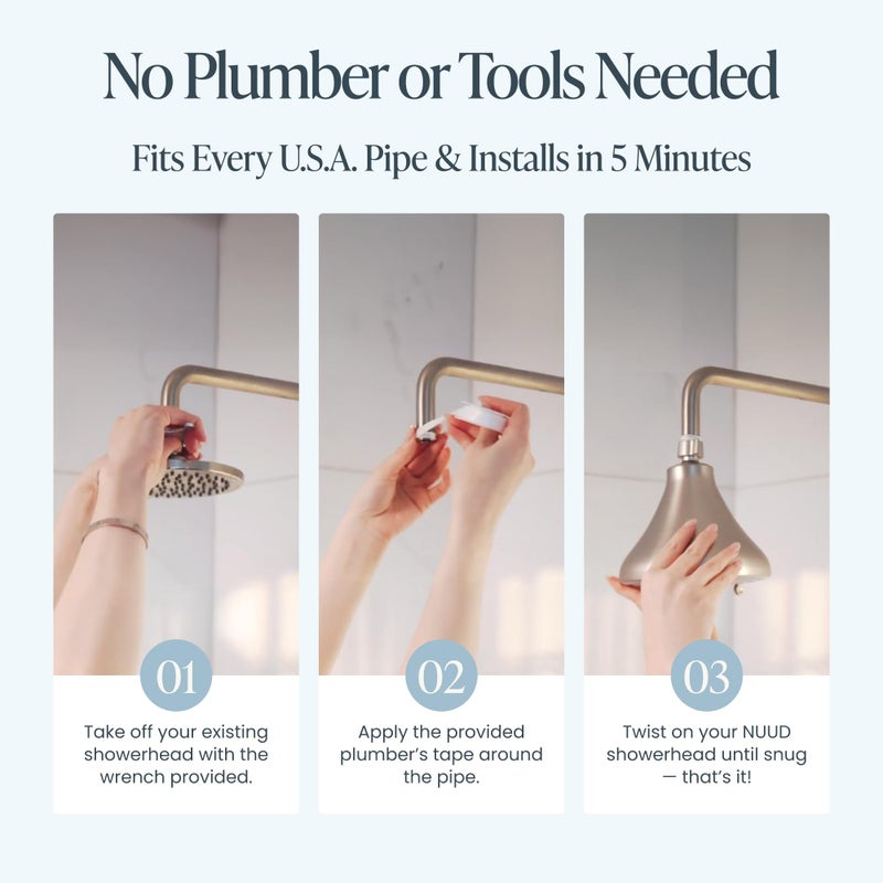 NUUD Filtered Shower Head - Removes Chlorine, Heavy Metals & Contaminants for Healthier Scalp Skin & Hair | Protects Colored Hair & Soothes Dry Skin - High Pressure Shower Head Filter - Chrome - Image 4