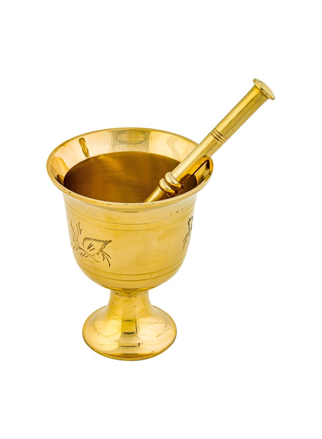 AL SANIDI Heritage Brass Mortar, Indian Mortar, Gold, medium - Image 1