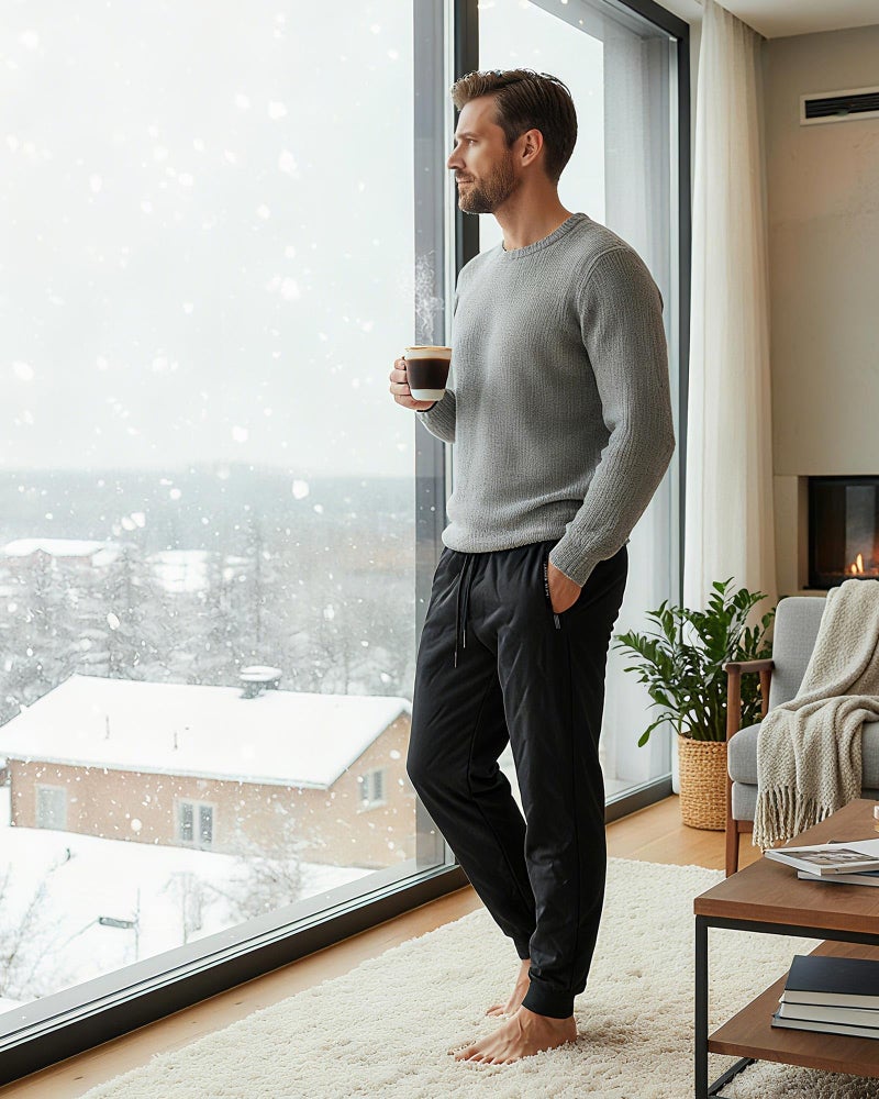 Chicingyou 1 Pcs Fleece Lined Pants Men Sherpa Lined Sweatpants Windproof Track Joggers Snow Winter Thermal Pants with Zipper(Cuffed,XL,Black) - Image 2