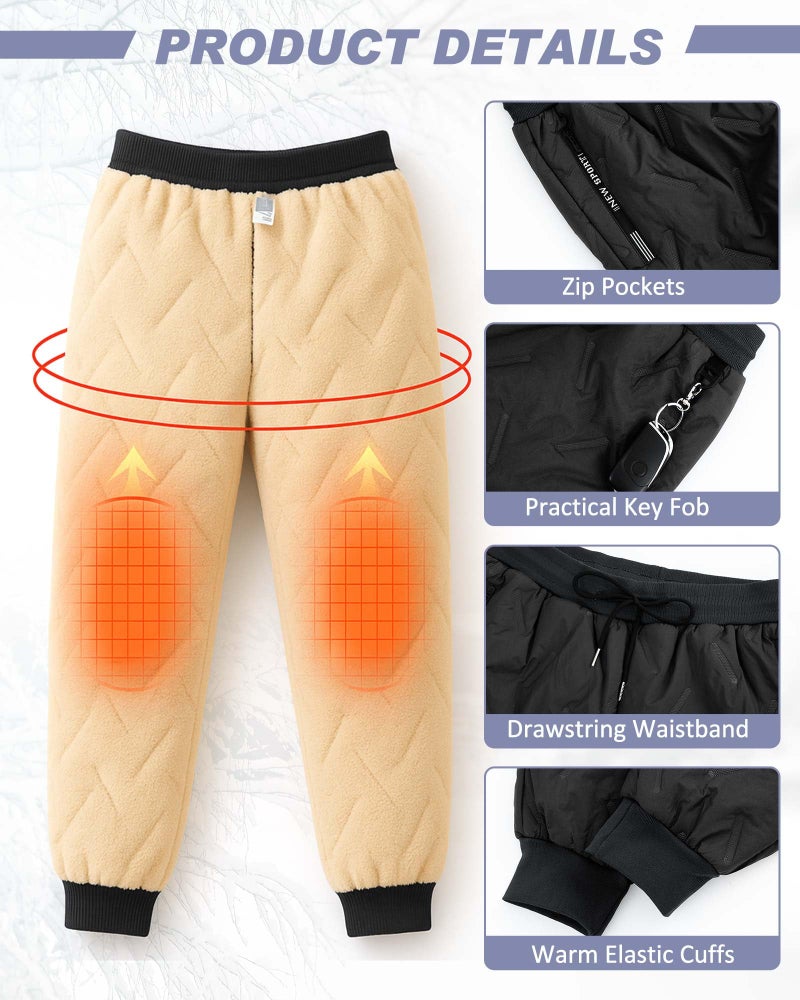 Chicingyou 1 Pcs Fleece Lined Pants Men Sherpa Lined Sweatpants Windproof Track Joggers Snow Winter Thermal Pants with Zipper(Cuffed,XL,Black) - Image 4