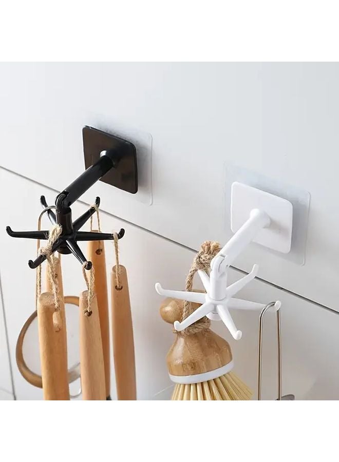 White 2 Pack Rotating Foldable Hooks 6 Self Adhesive Wall Mounted Kitchen Bathroom Organizer - Image 2