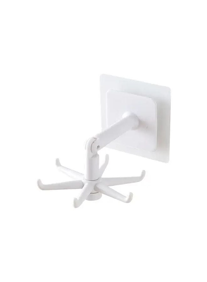 White 2 Pack Rotating Foldable Hooks 6 Self Adhesive Wall Mounted Kitchen Bathroom Organizer - Image 1