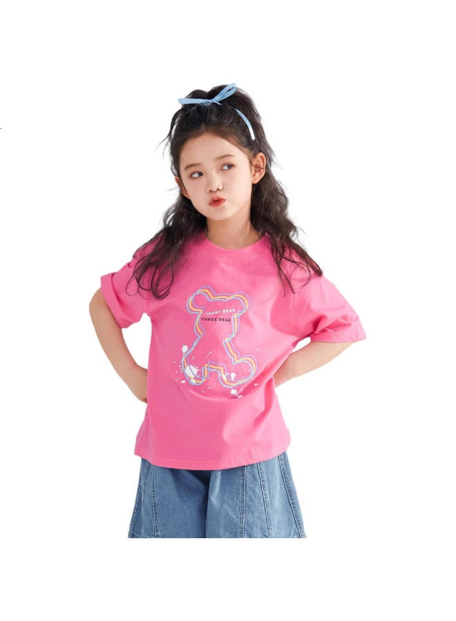 Qq Duck Children'S Short Sleeve T-Shirt Girls' Summer Sweatshirt Students Teenagers Clothes Little Bear T Pink; 140 - Image 3