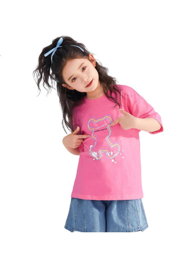 Qq Duck Children'S Short Sleeve T-Shirt Girls' Summer Sweatshirt Students Teenagers Clothes Little Bear T Pink; 140 - Image 2