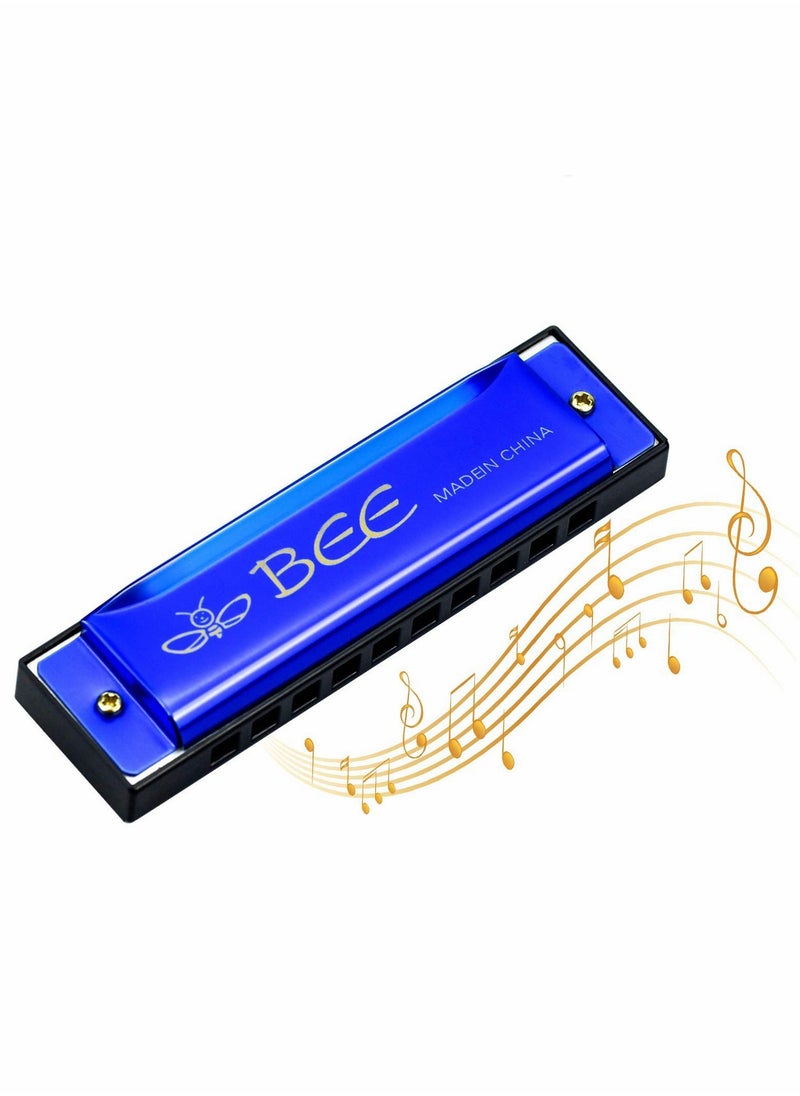 null - Harmonica for Beginners, kids 10 Holes 20 Tunes Mouth Organ Key of C Major Beginner, Adults, Kids Gift, Blue - Image 1