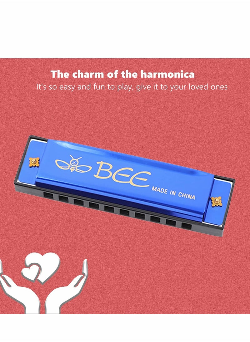 null - Harmonica for Beginners, kids 10 Holes 20 Tunes Mouth Organ Key of C Major Beginner, Adults, Kids Gift, Blue - Image 1