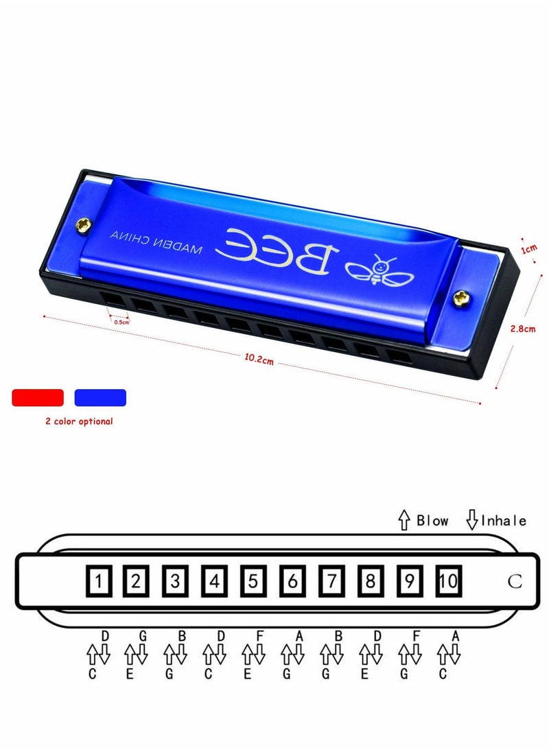 null - Harmonica for Beginners, kids 10 Holes 20 Tunes Mouth Organ Key of C Major Beginner, Adults, Kids Gift, Blue - Image 1