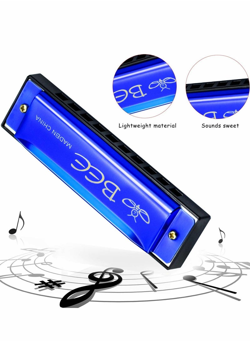 null - Harmonica for Beginners, kids 10 Holes 20 Tunes Mouth Organ Key of C Major Beginner, Adults, Kids Gift, Blue - Image 1