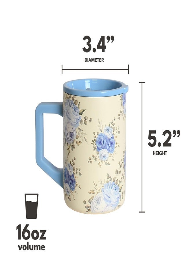 Elemental Insulated Coffee Mug - Triple-Wall Stainless Steel Summit Travel Cup for Hot and Cold Drinks - Thermal Coffee Mug with Lid and Handle for Camping, Office & Travel 16oz - Blue Blooms - Image 2