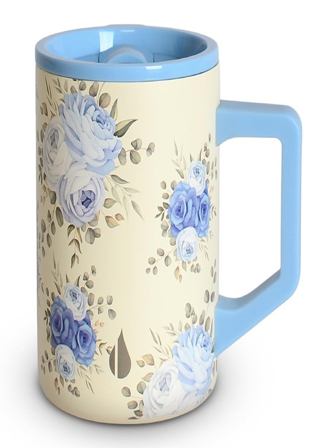 Elemental Insulated Coffee Mug - Triple-Wall Stainless Steel Summit Travel Cup for Hot and Cold Drinks - Thermal Coffee Mug with Lid and Handle for Camping, Office & Travel 16oz - Blue Blooms - Image 1
