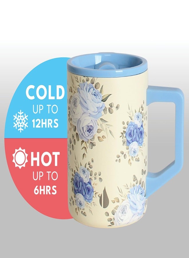 Elemental Insulated Coffee Mug - Triple-Wall Stainless Steel Summit Travel Cup for Hot and Cold Drinks - Thermal Coffee Mug with Lid and Handle for Camping, Office & Travel 16oz - Blue Blooms - Image 3