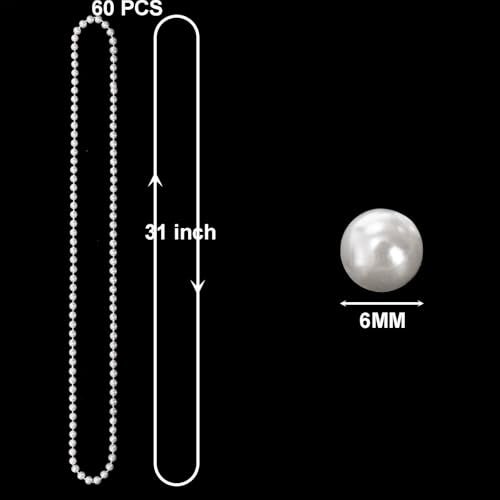 Okllen 60 Pack Faux Long Pearl Necklace for Women Fake Pearl Necklace Bulk 1920s White Faux Pearl Beaded Strand Necklace for Costume Party Jewelry Wedding Bridal Shower Tea Party Birthday Decor - Image 3