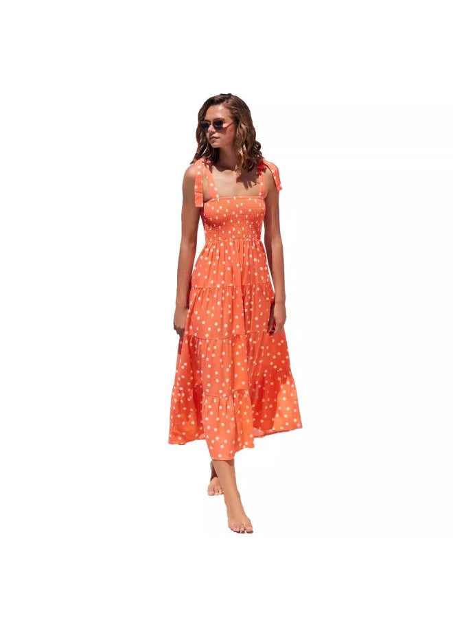 SPRING Summer New Elegant Spaghetti Strap Tie-dye Print Dress Women - Image 5