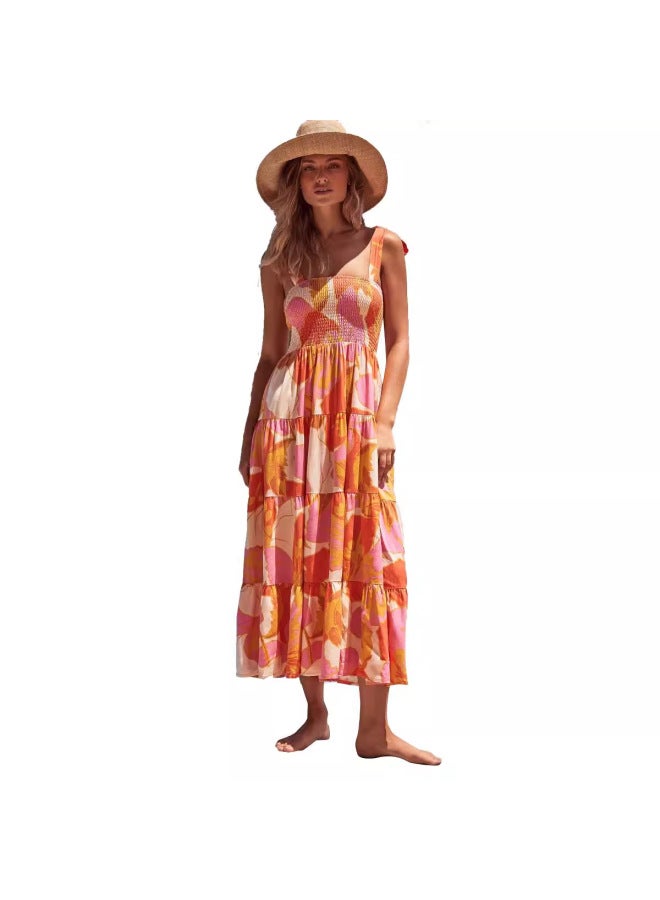 SPRING Summer New Elegant Spaghetti Strap Tie-dye Print Dress Women - Image 2