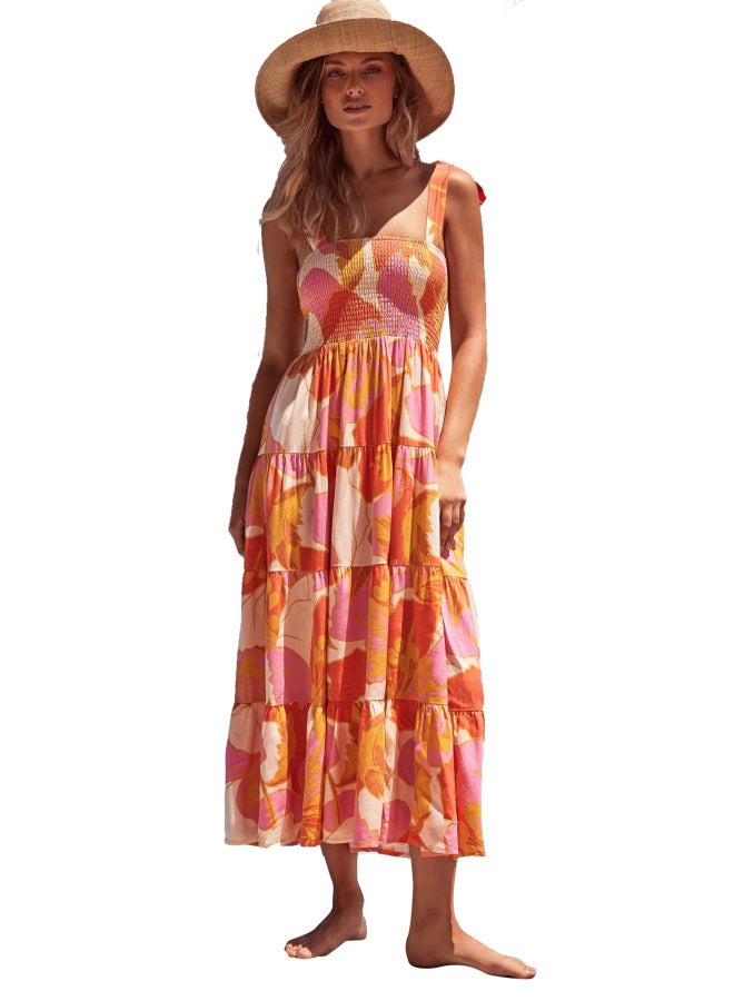 SPRING Summer New Elegant Spaghetti Strap Tie-dye Print Dress Women - Image 1