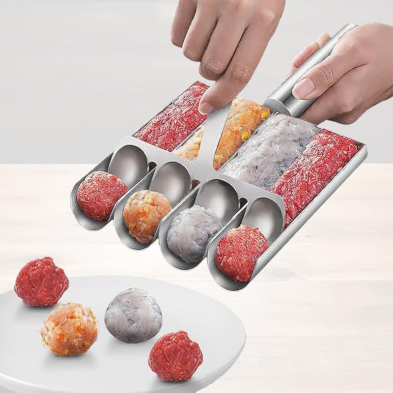 VEMJO 4-in-1 Stainless Steel Meatball Maker Tool - Professional Meatball Scoop & Mold for Homemade Beef, Chicken, Veggie Balls | Dishwasher Safe, Ergonomic Grip (5.7x9.4 Inch) - Image 1