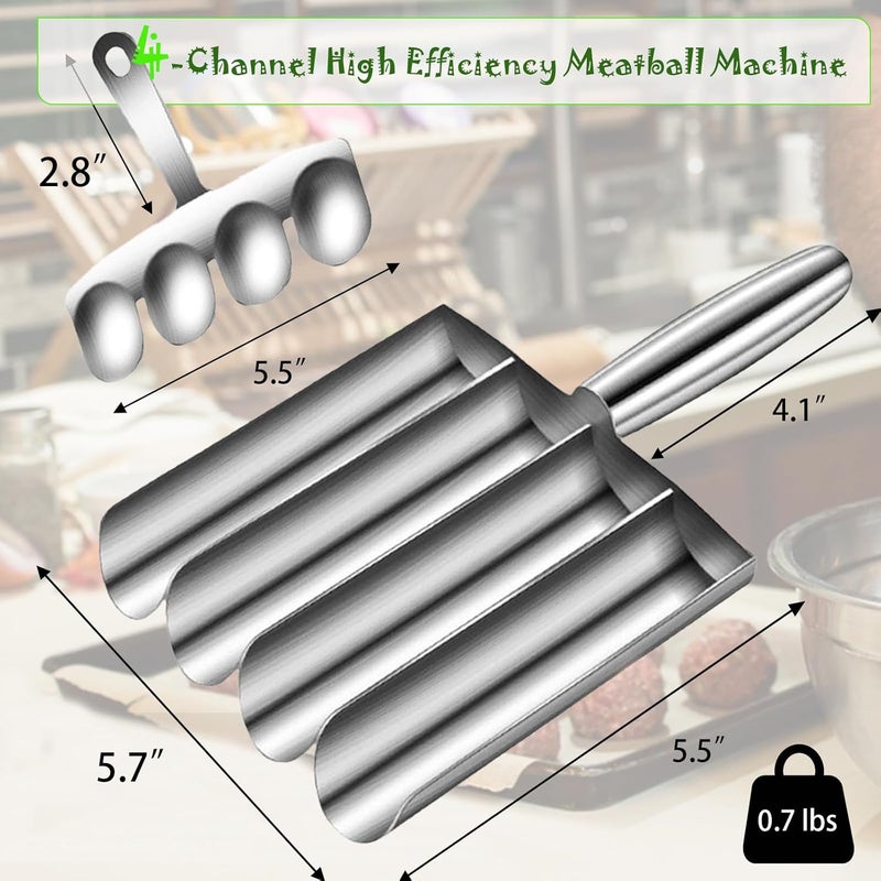 VEMJO 4-in-1 Stainless Steel Meatball Maker Tool - Professional Meatball Scoop & Mold for Homemade Beef, Chicken, Veggie Balls | Dishwasher Safe, Ergonomic Grip (5.7x9.4 Inch) - Image 3