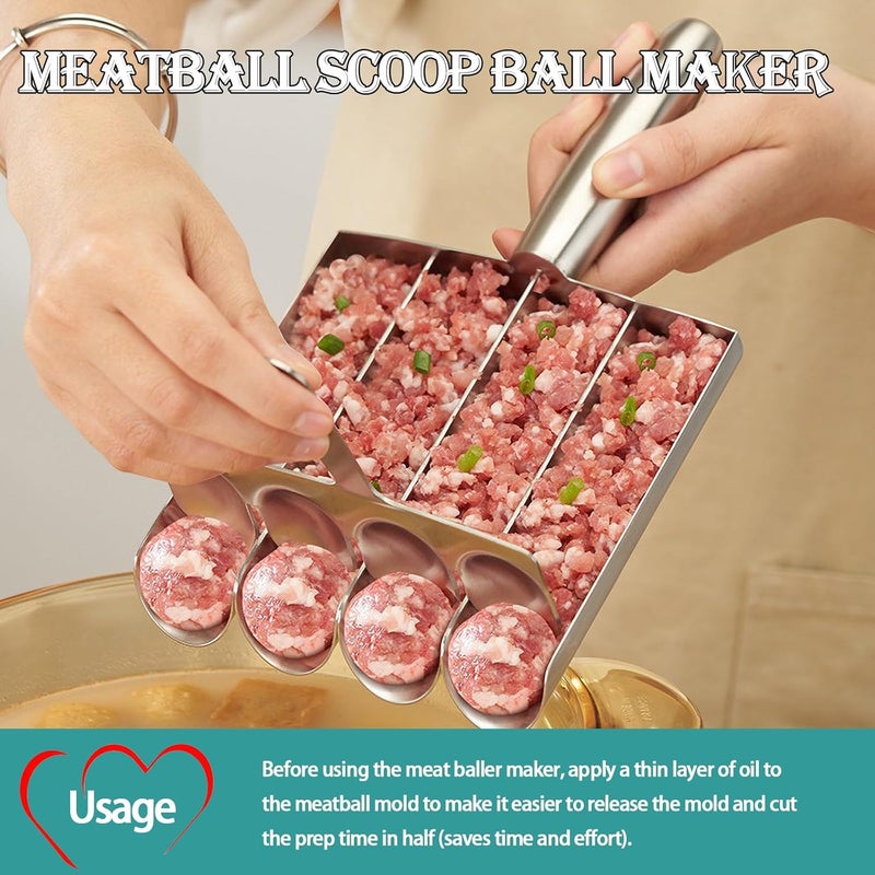 VEMJO 4-in-1 Stainless Steel Meatball Maker Tool - Professional Meatball Scoop & Mold for Homemade Beef, Chicken, Veggie Balls | Dishwasher Safe, Ergonomic Grip (5.7x9.4 Inch) - Image 4