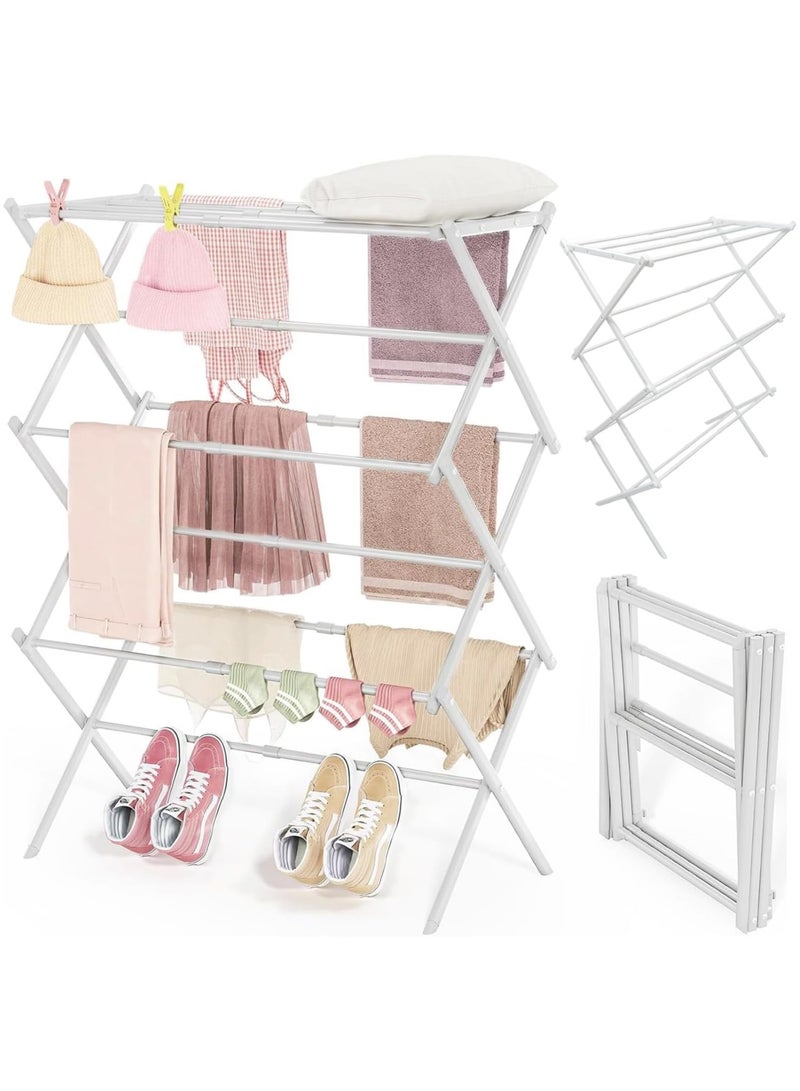 إيونتو رف تجفيف الملابس قابل للطي للاستخدام الداخلي والخارجي، حامل شماعات الغسيل، حامل قماش قابل للتمدد، رف غسيل أبيض - Image 1