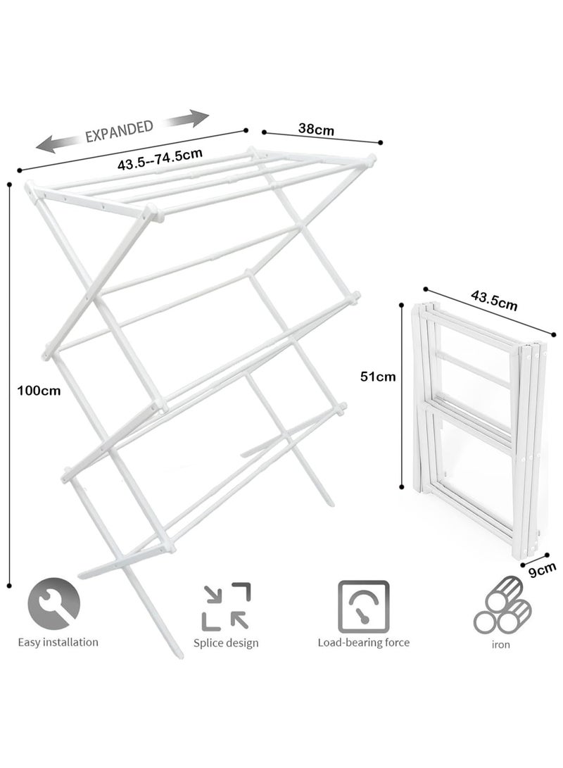 إيونتو رف تجفيف الملابس قابل للطي للاستخدام الداخلي والخارجي، حامل شماعات الغسيل، حامل قماش قابل للتمدد، رف غسيل أبيض - Image 2