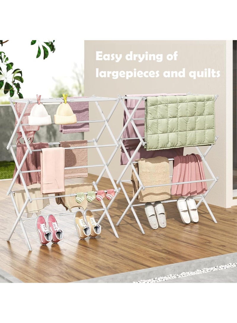 إيونتو رف تجفيف الملابس قابل للطي للاستخدام الداخلي والخارجي، حامل شماعات الغسيل، حامل قماش قابل للتمدد، رف غسيل أبيض - Image 3