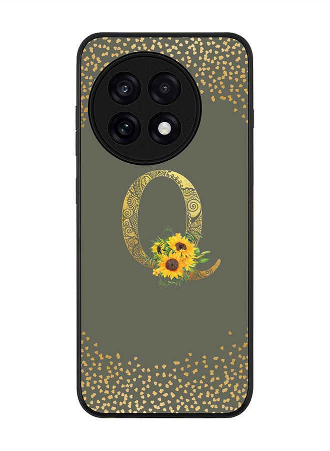 Stylizedd For OnePlus 13R / Ace 5 Pro Case,Slim fit Camera Protection, Shockproof Thin Phone cover  - Custom Floral Monogram - Q  (Olive Green )