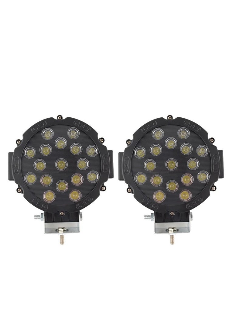 gz auto GZ AUTO 7 Inch 51W Round LED Offroad Lights, 5100LM Spot Beam Driving Light Pods, IP67 Waterproof Bumper Roof Fog Lights for Jeep, Truck, ATV, SUV, Boat, Motorcycle, and Outdoor Use - Black 1 Pair  - Image 1