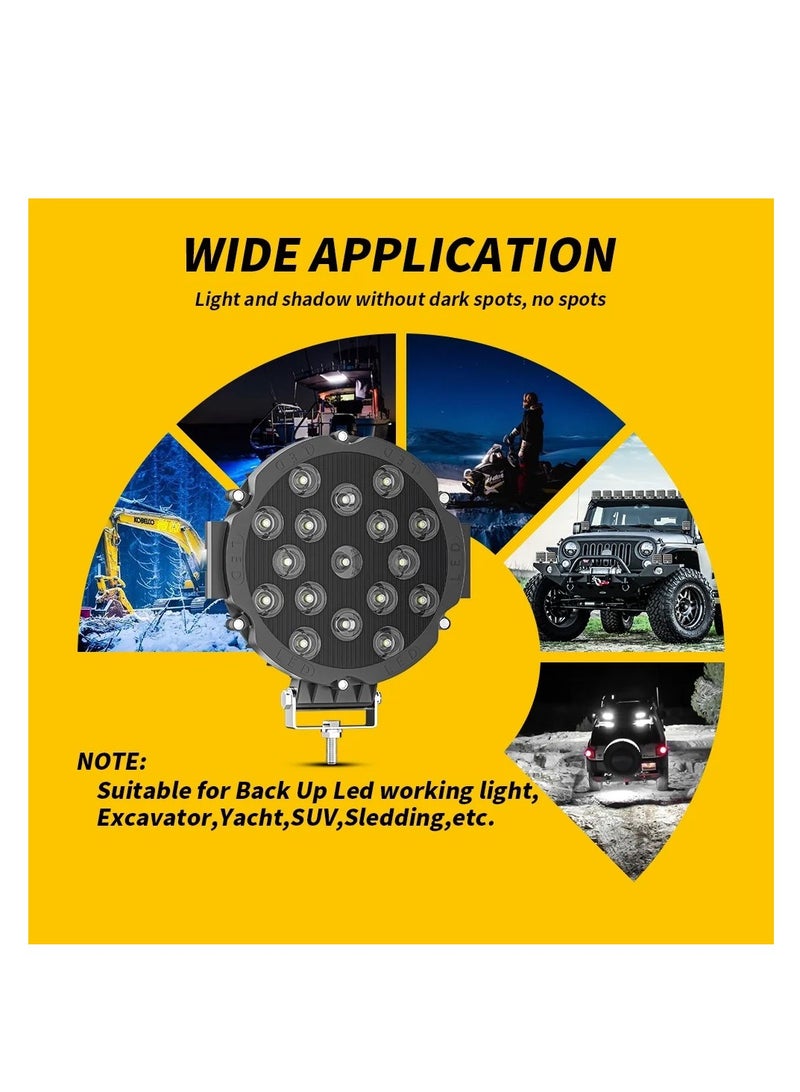 gz auto GZ AUTO 7 Inch 51W Round LED Offroad Lights, 5100LM Spot Beam Driving Light Pods, IP67 Waterproof Bumper Roof Fog Lights for Jeep, Truck, ATV, SUV, Boat, Motorcycle, and Outdoor Use - Black 1 Pair  - Image 4
