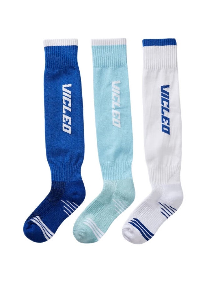 VICLeO Soccer Socks Long Tube Socks For Men, Women, Adults And Children, Competition Thickened Non-Slip Terry Bottom Sports Socks 6802-3 Blue L - Image 1