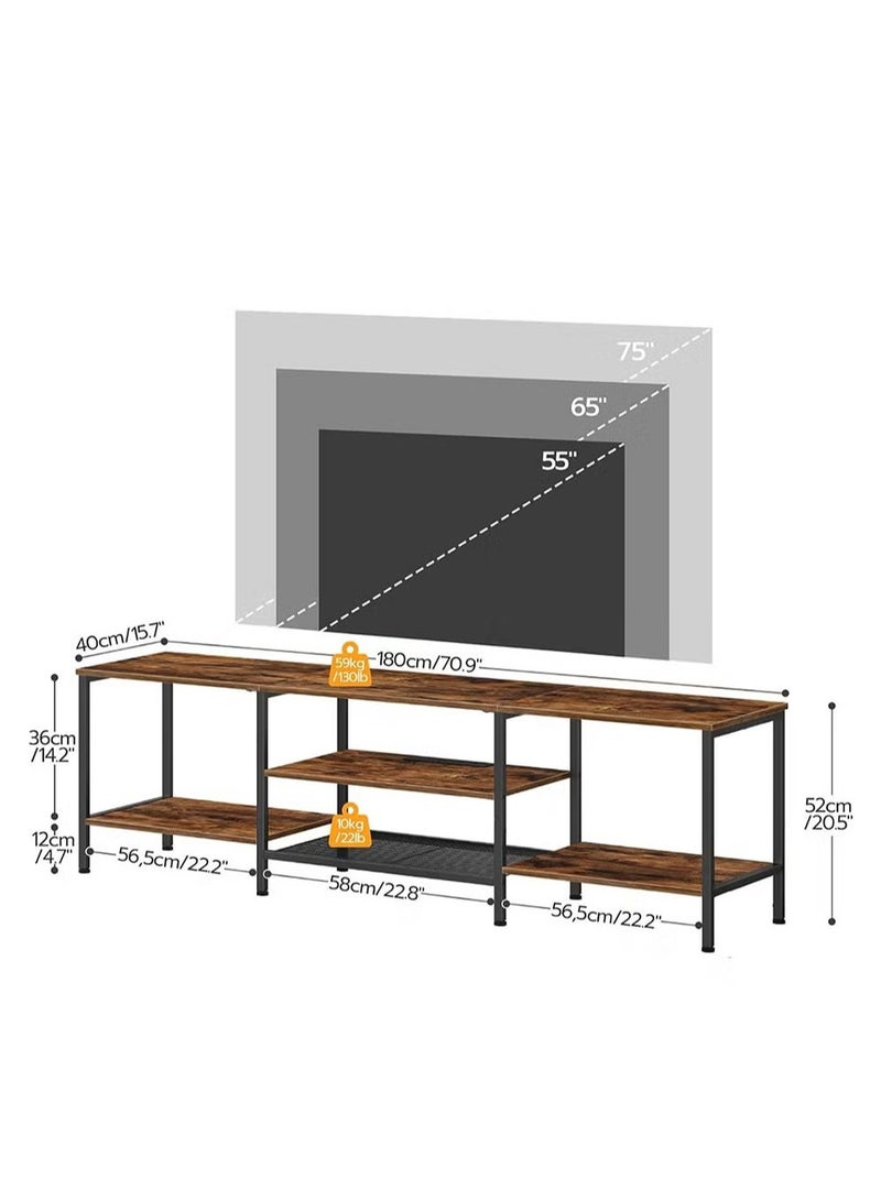 إيه جي دي طاولة وحدة تحكم تلفزيون متعددة الوظائف لغرفة المعيشة المنزلية، حامل تلفزيون 180*40*52 سم يدعم شاشات تلفزيون حتى 75 بوصة، إطار معدني وأرفف لعرض وتخزين الأغراض المختلفة / لون بني - Image 2