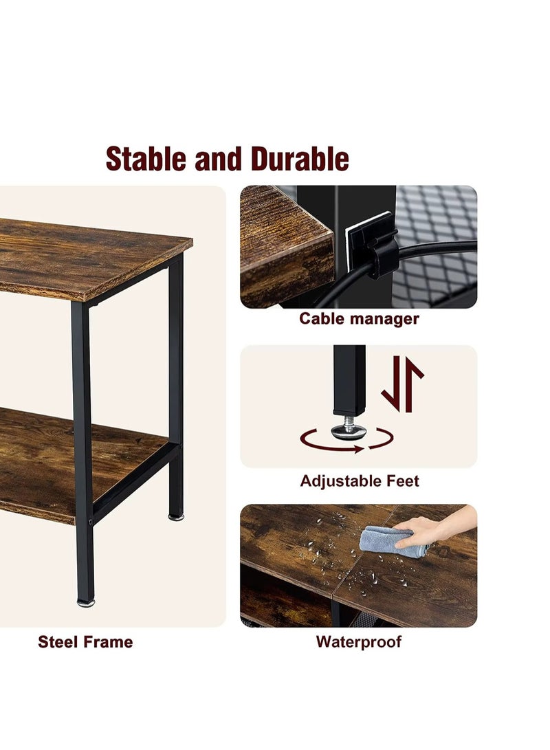 إيه جي دي طاولة وحدة تحكم تلفزيون متعددة الوظائف لغرفة المعيشة المنزلية، حامل تلفزيون 180*40*52 سم يدعم شاشات تلفزيون حتى 75 بوصة، إطار معدني وأرفف لعرض وتخزين الأغراض المختلفة / لون بني - Image 5