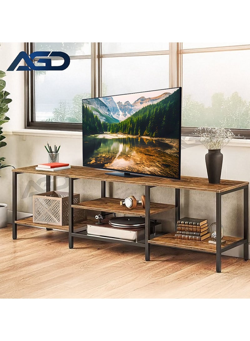 إيه جي دي طاولة وحدة تحكم تلفزيون متعددة الوظائف لغرفة المعيشة المنزلية، حامل تلفزيون 180*40*52 سم يدعم شاشات تلفزيون حتى 75 بوصة، إطار معدني وأرفف لعرض وتخزين الأغراض المختلفة / لون بني - Image 1