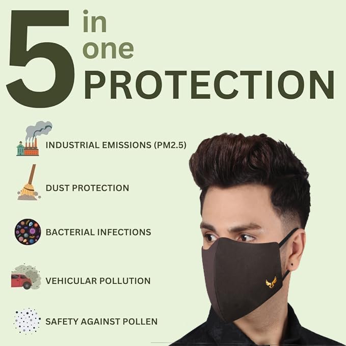 MASQ By Q-One Wings 4 Layer, Reusable, with Ear Adjusters, Anti-Bacterial (BFE>99%) Cotton Cloth Face Mask for Men, Boys (XL, Multicolor, Pack of 5), Without Valve - Image 3