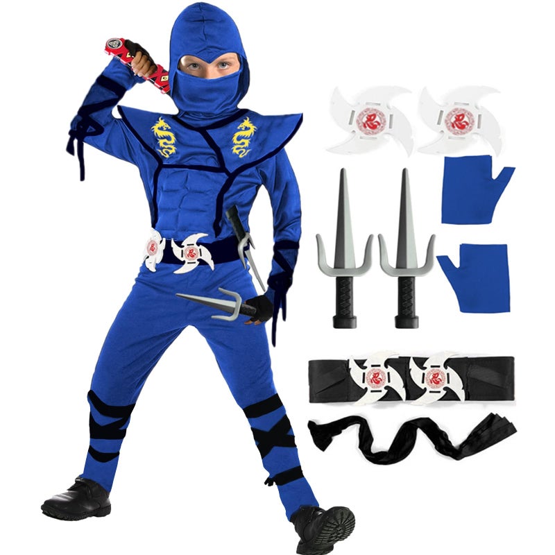 SATKULL Blue Ninja Costume for Kids Ninja Deluxe Costumes Set with Ninjas Accessories for Boy Dress UpKidsL89T - Image 2