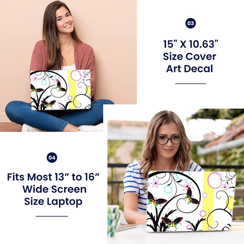 LSS 15 15.6 Inches Laptop Notebook Skin Sticker with 2 Wrist Pads - Reusable Cover Protector Vinyl Sticker Cover Decal Fits 13" - 16" HP Asus Acer Samsung - Butterfly Escape Floral - Image 3