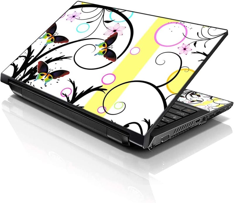 LSS 15 15.6 Inches Laptop Notebook Skin Sticker with 2 Wrist Pads - Reusable Cover Protector Vinyl Sticker Cover Decal Fits 13" - 16" HP Asus Acer Samsung - Butterfly Escape Floral - Image 1
