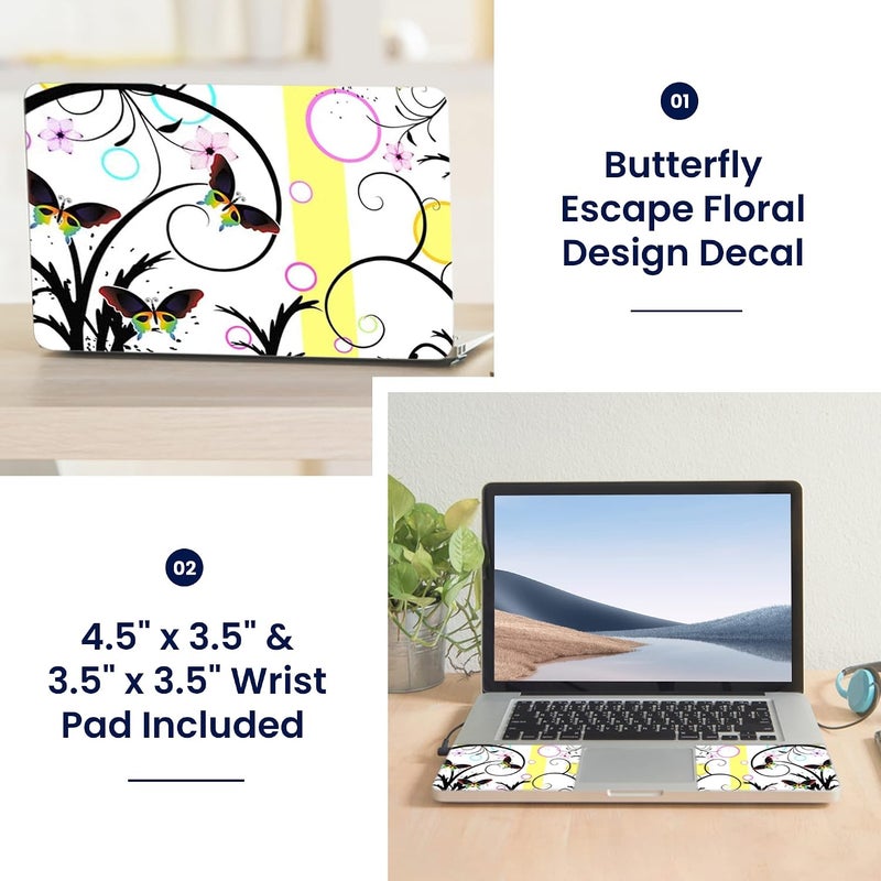 LSS 15 15.6 Inches Laptop Notebook Skin Sticker with 2 Wrist Pads - Reusable Cover Protector Vinyl Sticker Cover Decal Fits 13" - 16" HP Asus Acer Samsung - Butterfly Escape Floral - Image 2