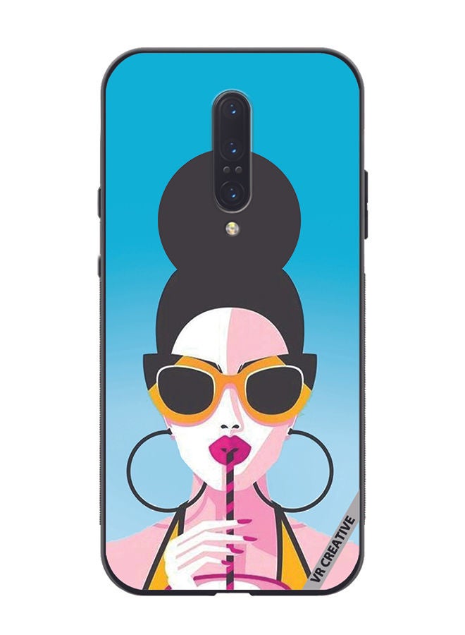 VR CREATIVE Protective Case Cover For OnePlus 7 Pro Girl Having Drink Design Multicolour - Image 1