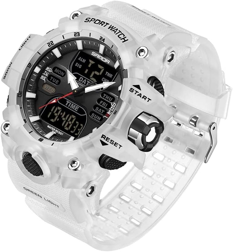 Excefore Men's Stainless Steel case, Sports Watch Military Watch, Outdoor LED Stopwatch Digital Electronic Large Dual Display Waterproof Tactical Army Wrist Watches for Men - Image 2