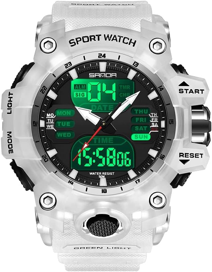 Excefore Men's Stainless Steel case, Sports Watch Military Watch, Outdoor LED Stopwatch Digital Electronic Large Dual Display Waterproof Tactical Army Wrist Watches for Men - Image 3