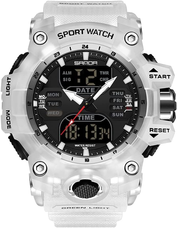 Excefore Men's Stainless Steel case, Sports Watch Military Watch, Outdoor LED Stopwatch Digital Electronic Large Dual Display Waterproof Tactical Army Wrist Watches for Men - Image 1