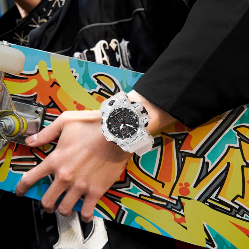 Excefore Men's Stainless Steel case, Sports Watch Military Watch, Outdoor LED Stopwatch Digital Electronic Large Dual Display Waterproof Tactical Army Wrist Watches for Men - Image 5